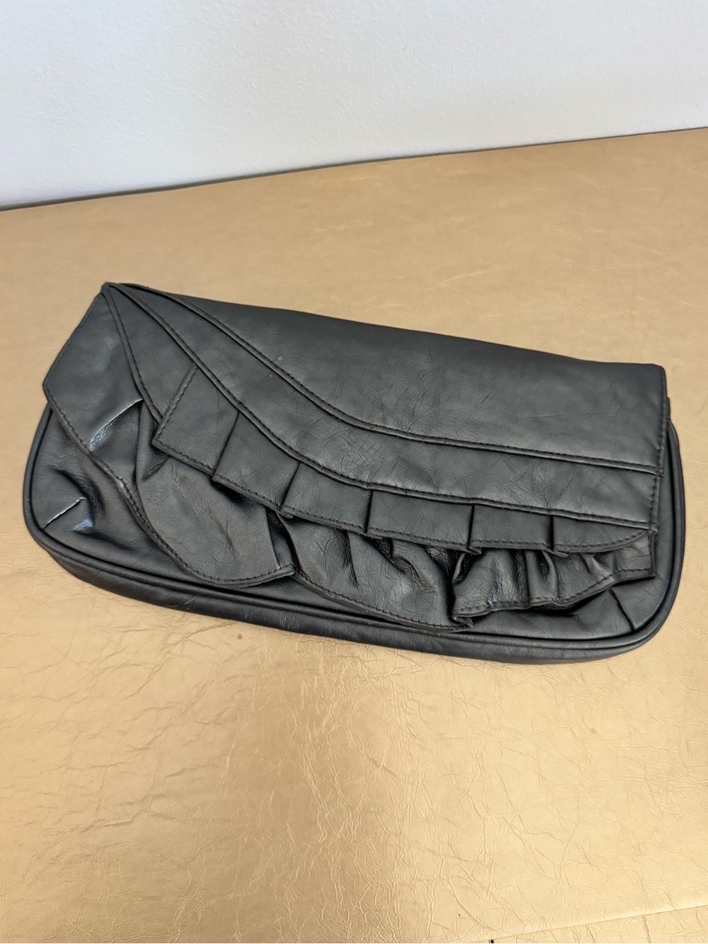 Elegant Black Ruffle Clutch - Women's Evening Bag